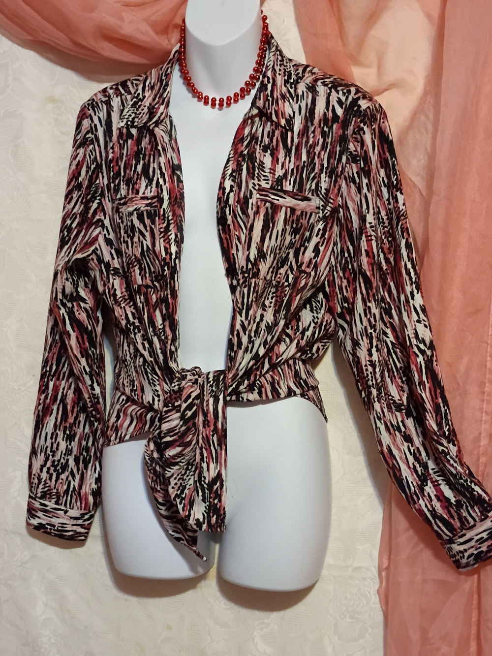 Christopher & Banks Black, Pink and Cream Button Down Blouse Sz XLP